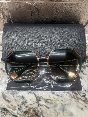 Furla Green & Gold Geometric Women's Sunglasses New with case
